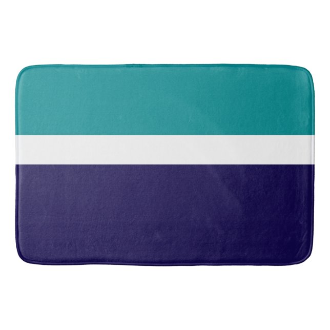 Tapete De Banheiro Design de Bloco de Cor Azul Branco Teal (Frente)