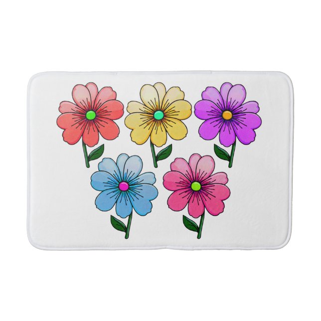 Tapete De Banheiro design de flores de 5 cores (Frente)