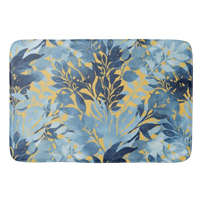 Tapete De Banheiro Design de Folhagem Azul-Amarelo Tropical (Frente)