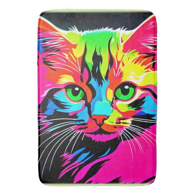Tapete De Banheiro Design de Gato Colorido (Frente Vertical)