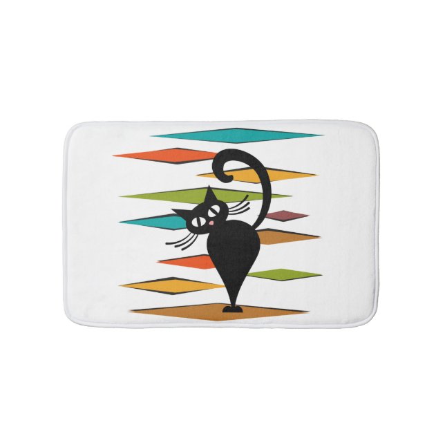 Tapete De Banheiro design de gato preto meio século (frente)