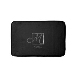 Tapete De Banheiro Design de Monograma Preto Elegante
