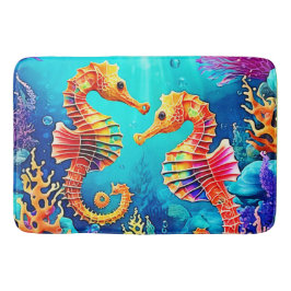Tapete De Banheiro Design de Par Colorida de Cavalo de Mar
