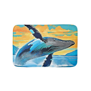 Tapete De Banheiro Design de Salto de Baleia Jubarte em Liberdade no