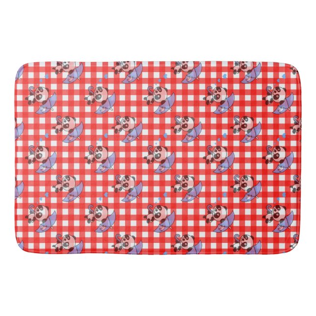 Tapete De Banheiro Design de Verificação de Gingham Vermelho Cinto (Frente)
