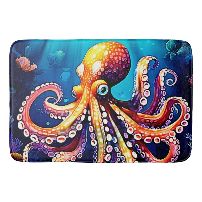 Tapete De Banheiro Design de Visualização de Octopus Colorida (Frente)