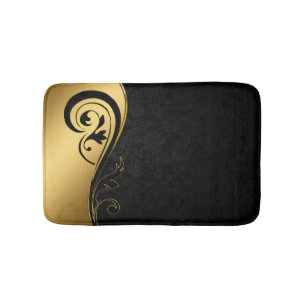 Tapete De Banheiro Design floral Dourado e preto