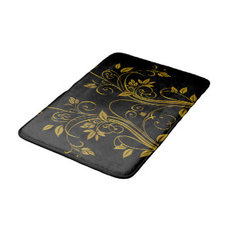 Tapete De Banheiro Design Floral Preto e Dourado