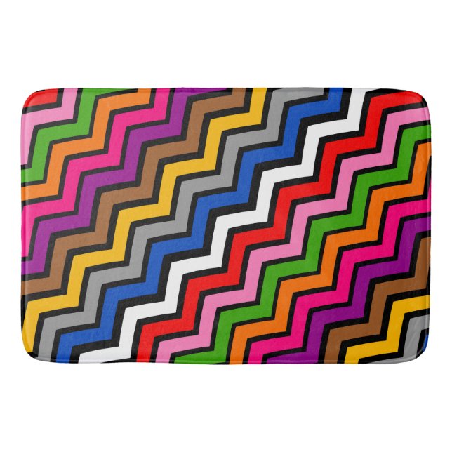Tapete De Banheiro Design Preto Zigzag Multicolorido (Frente)