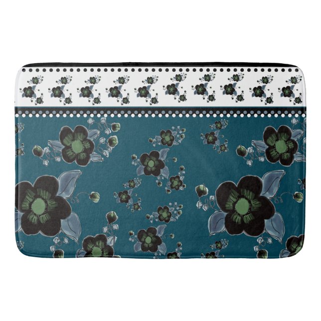 Tapete De Banheiro Designers azuis floridos (Frente)