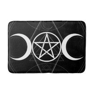 Tapete De Banheiro Deusa da Lua Tripla Pentagrama Preto e Branco Wicc