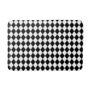 Tapete De Banheiro Diamante Preto e Branco com Padrão Argyle