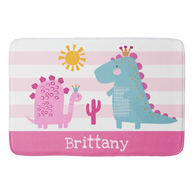 Tapete De Banheiro Dinossauros Bonitos Rapariga Rosa Strips Nome Dive (Frente)