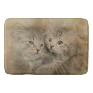 Tapete De Banheiro Dois Gatinhos De Cinza Cortada Em Aquarela