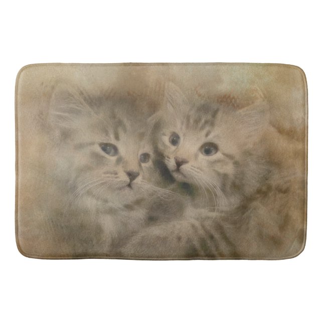 Tapete De Banheiro Dois Gatinhos De Cinza Cortada Em Aquarela (Frente)