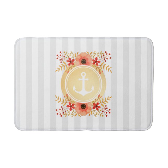 Tapete De Banheiro Dourada Ângulo Náutico Floral de Cor Fluvial (Frente)