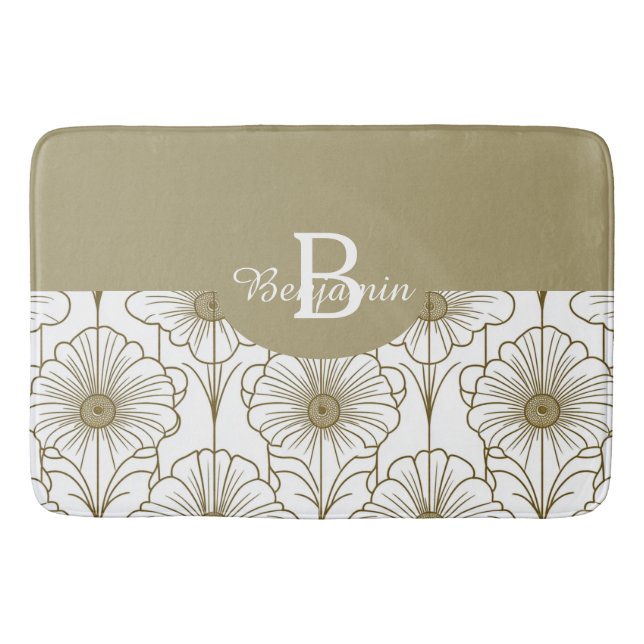 Tapete De Banheiro Dourada Linha Floral Bath Mat (Frente)