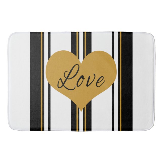 Tapete De Banheiro Dourado amor Coração Negro Dourado Stripes Branco  (Frente)