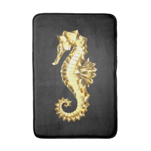 Tapete De Banheiro Dourado Cavalo de Mar Poligonal