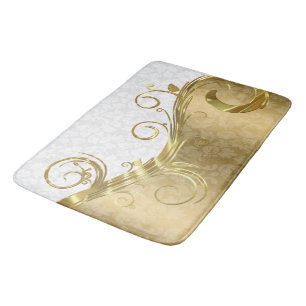 Tapete De Banheiro Dourado Damasco E Rolamento E Damasco Branco