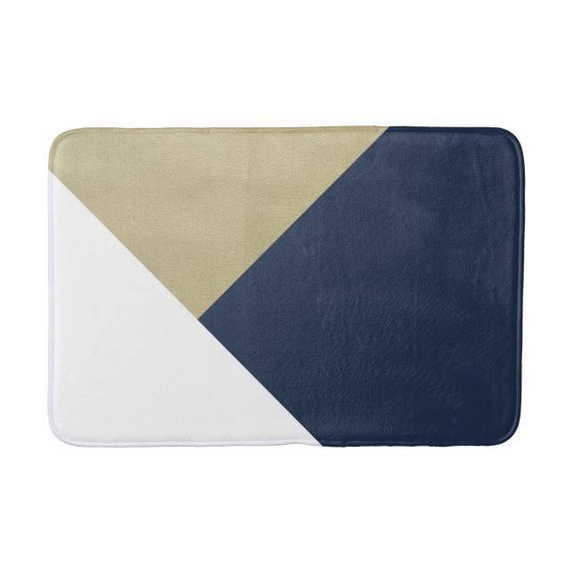 Tapete De Banheiro Dourado encontra Marinho Blue & White Geometric #1 (Frente)