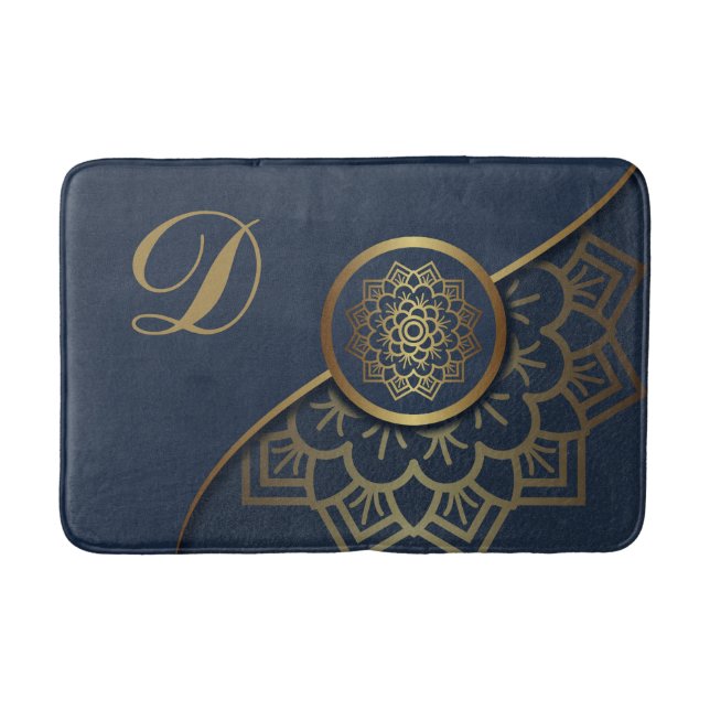 Tapete De Banheiro Dourado luxo personalizado Mandala Art Blue (Frente)