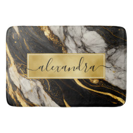 Tapete De Banheiro Dourado Marble Moderno, preto e branco Elegante