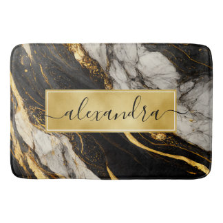 Tapete De Banheiro Dourado Marble Moderno, preto e branco Elegante