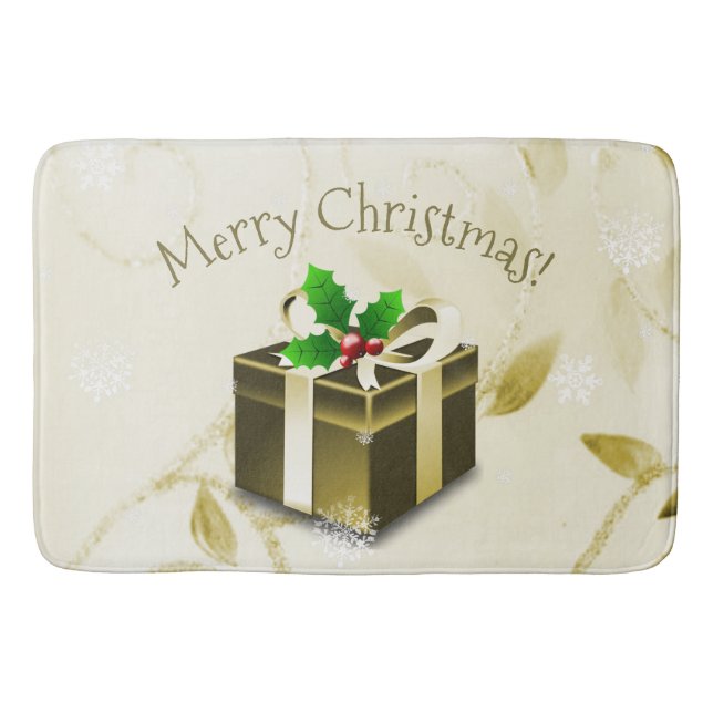 Tapete De Banheiro Dourado Natal Gift Bath Mat (Frente)