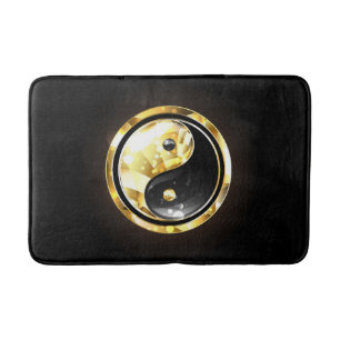 Tapete De Banheiro Dourado Yin Yang a preto