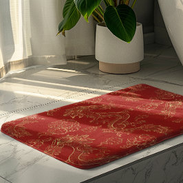 Tapete De Banheiro Dragão Chinês Dourado e Vermelho