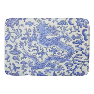 Tapete De Banheiro Dragão oriental chinês azul e branco