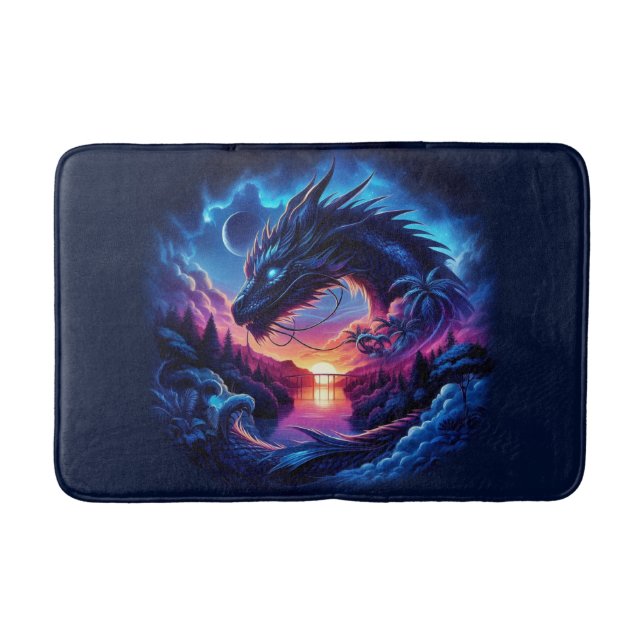 Tapete De Banheiro Dragão Silhuetado contra um Sunset Vibrante (Frente)