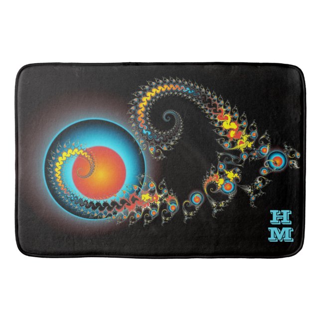 Tapete De Banheiro Dragon Moon Modern Fractal Art com Monograma (Frente)