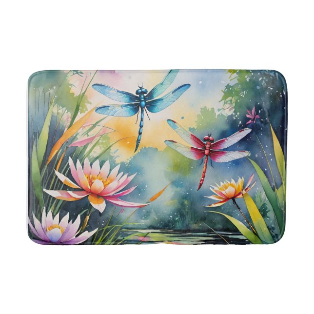 Tapete De Banheiro Dragonfly Pond Lili pads Dragonflies (Frente)