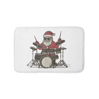 Tapete De Banheiro Drummer Christmas Funny Vintage Santa Playing Drum