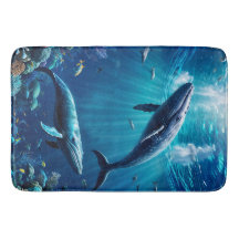 Duas baleias nadando entre peixes tropicais