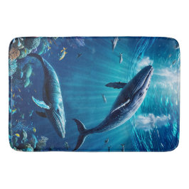 Tapete De Banheiro Duas baleias nadando entre peixes tropicais