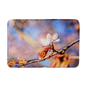 Tapete De Banheiro Duas Flores de Sakura Incríveis. Fundo Rosa, Azul