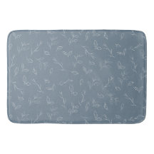 Dusty Blue Botanical Leaf Line Art Bath Mat