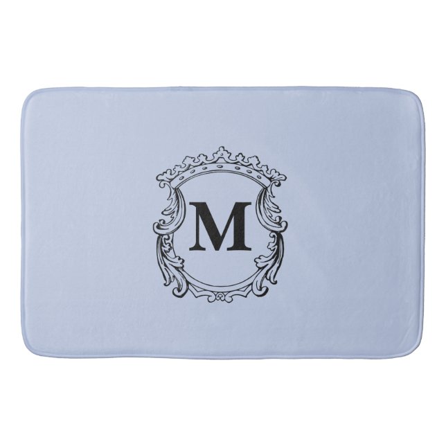 Tapete De Banheiro Dusty Blue Custom Monogram Crest (Frente)