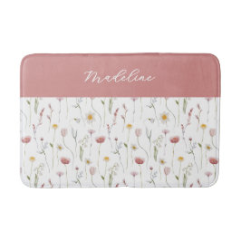 Tapete De Banheiro Dusty Pink Watercolor Wildflower Monogram Name