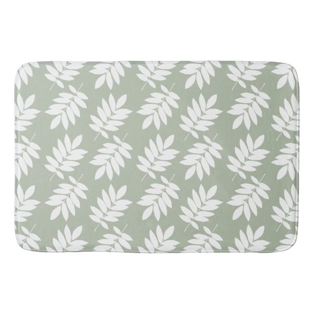 Tapete De Banheiro Elder Leaf Pattern White on Green (Frente)
