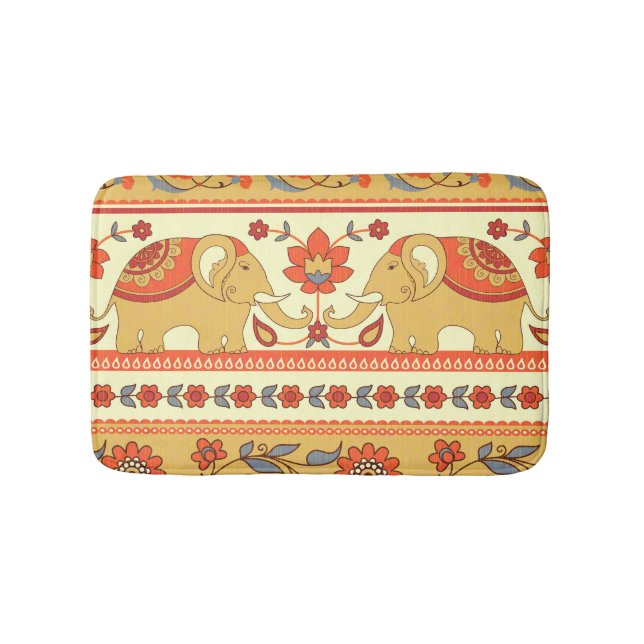 Tapete De Banheiro Elefantes étnicos, flores, padrão contínuo. (frente)