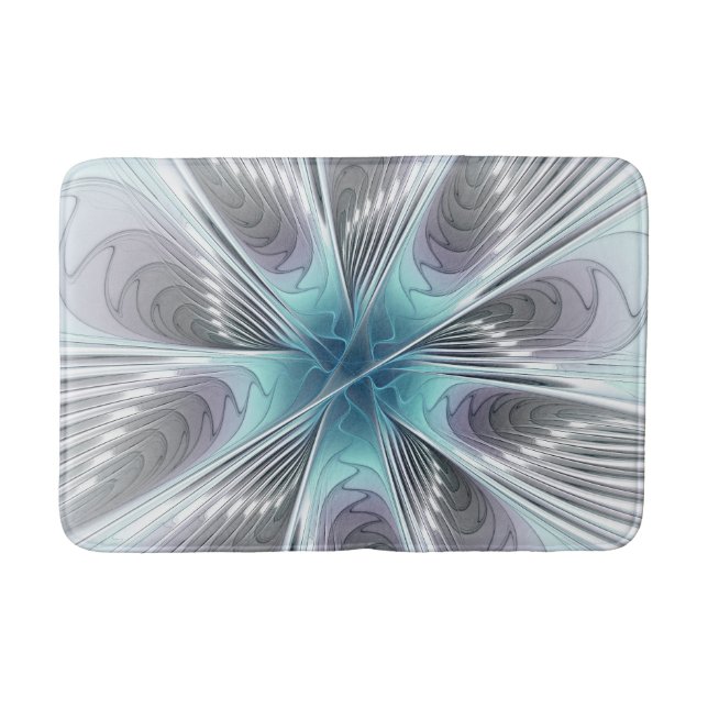 Tapete De Banheiro Elegance Modern Blue Cinza White Fractal Art Flowe (Frente)