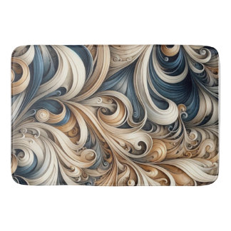 Tapete De Banheiro Elegant Blue Beige Baroque Swirl Pattern