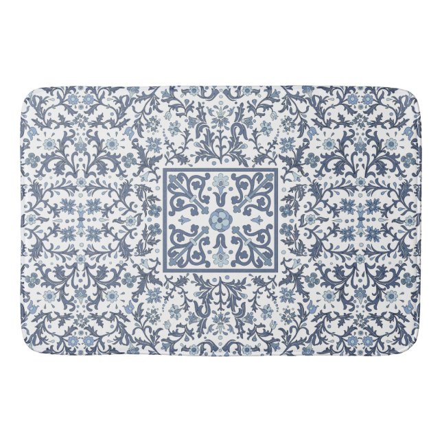Tapete De Banheiro Elegant Blue Graphic Floral Pattern (Frente)