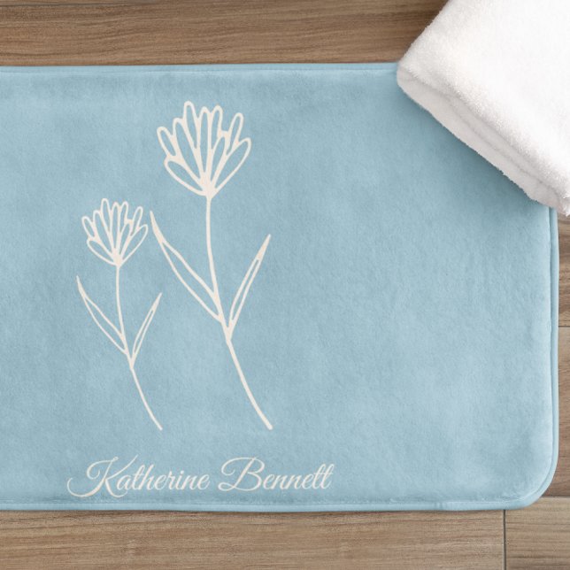 Tapete De Banheiro Elegant Dusty Blue Simple Flower  (Criador carregado)