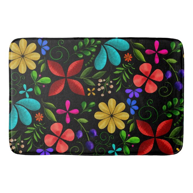 Tapete De Banheiro Elegant Latin American Folk Floral Black (Frente)