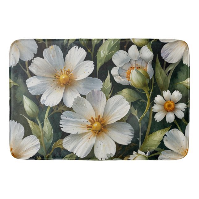Tapete De Banheiro Elegant Lovely White Flowers Watercolor Chic (Frente)